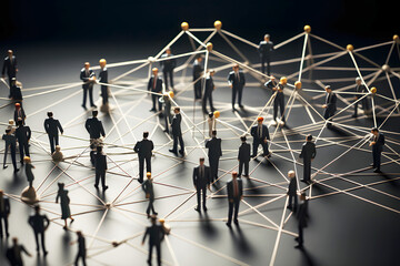 miniature people. figures of people stand in a group together. concept of communication in society. business partnership. social connection
