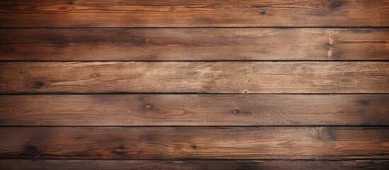 A detailed view of an aged wooden wall with a rich dark brown stain, showcasing the texture and...