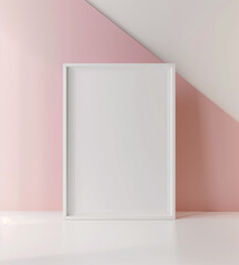 Minimalist White Frame Mockup: Pink & Cream Scheme on Empty Wall