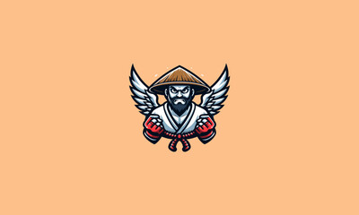 character old man wearing hat with wings angry vector logo design