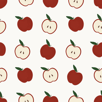 cute red apple fruits hand drawn seamless pattern vector illustration for decorate invitation greeting birthday party celebration wedding card poster banner textile wallpaper paper wrap background