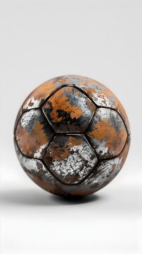 Aged and Worn Soccer Ball in Cinematic Studio Setting with Rebound Surface and Prime