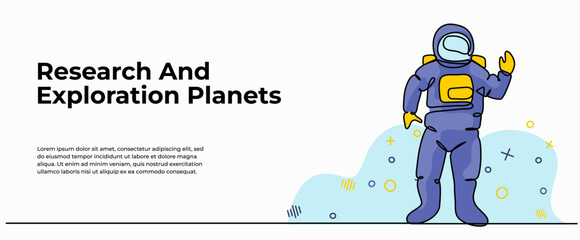 Spaceman vector illustration. Space travel design. Modern flat in continuous line style