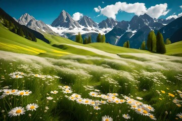 alpine meadow in summer - obrazy, fototapety, plakaty
