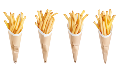 set of French Fries wrapped with paper, isolated on transparent background