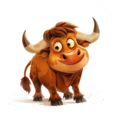 Cute Funny Cartoon Bull, Illustration for Children Book, Generative AI