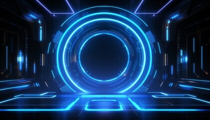 Blue hologram protal. Tech futuristic background. Modern concept background.