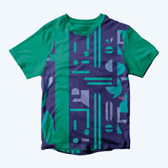 A vibrant and modern t-shirt design featuring a green sleeve with a striking pattern. The sleeve is adorned with a unique, abstract design 