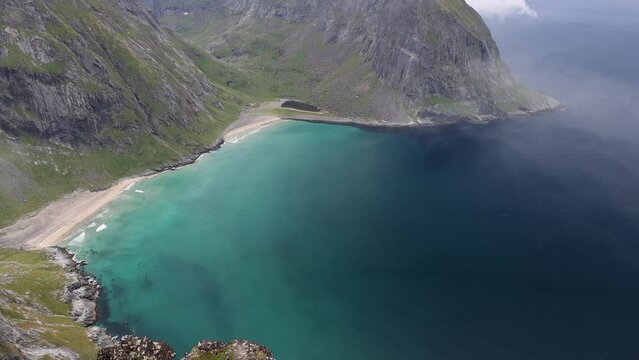 Views from the top of the Ryten Hike to Kvalvika beach in Lofoten, Norway.