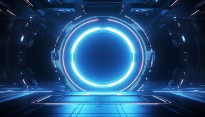 Blue hologram protal. Tech futuristic background. Modern concept background.