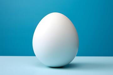 chicken white egg on a blue background. breakfast food