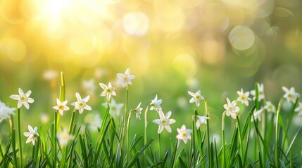 Obraz na płótnie Canvas Spring Daffodils Blooming in Morning Dew