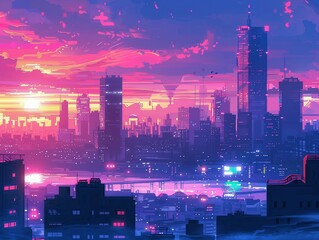 Obraz premium A quiet cityscape at dusk, reflecting the calm and beauty of urban twilight. Generative AI