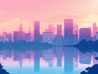 A quiet cityscape at dusk, reflecting the calm and beauty of urban twilight. Generative AI