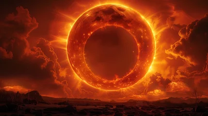 Poster Im Rahmen colorful solar eclipse beautiful landscape © Olexandr