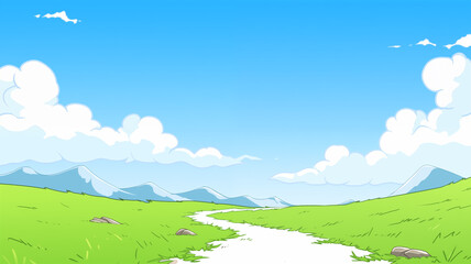 Obraz premium Hand drawn cartoon spring meadow landscape illustration 