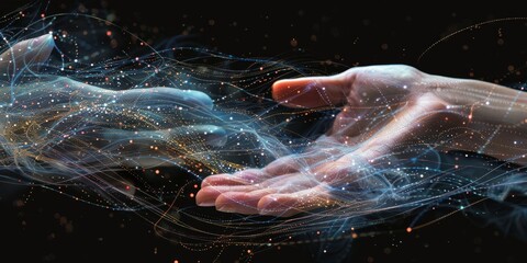 Fototapeta premium Digital Connectivity: Hands in a Sea of Data