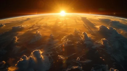 Fotobehang landscape sunrise over planet earth © Olexandr