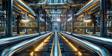 Glowing maze in futuristic digital industrial complex