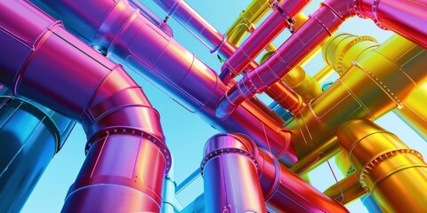 Vibrant wireframe of industrial pipes symbolizing streamlined logistics and operations