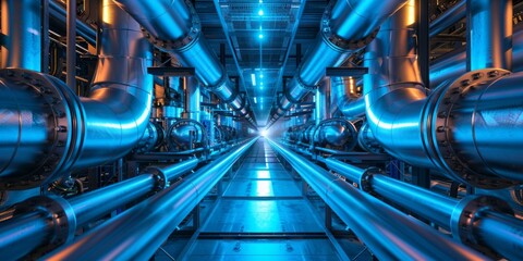 Glowing maze in futuristic digital industrial complex