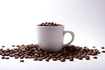 Fototapeta premium White mug with coffee beans on a white background