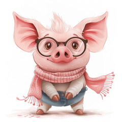 Cute Funny Cartoon Pig, Illustration for Children Book, Generative AI