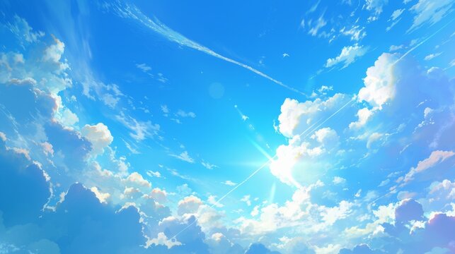 Anime blue sky background, summer, wallpaper