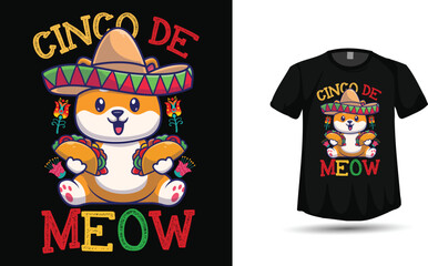 Cinco de Mayo cute cat t-shirt design vector