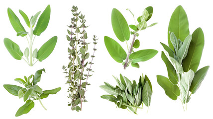 Set of healthy herbs elements, Fresh sage , isolated on transparent background - obrazy, fototapety, plakaty