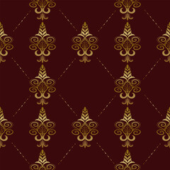 Damask Pattern Classic seamless vector pattern. Damask orient ornament. Classic vintage background. Orient golden flower ornament on brown background for fabric, wallpaper, and packaging
