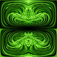 neon green twin portions smoothly curved design on a black background square format