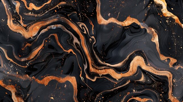 A realistic texture of rose golden and black marmol swirl