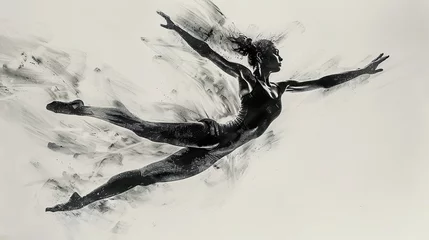 Fototapeten aerial grace: an elegant woman's balletic gymnastics leap © ArtisticALLY