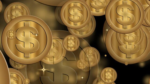 Circular moving Golden Dollar Symbol - 4k. Concept of dollar, gold, currency, money. Easy to use.