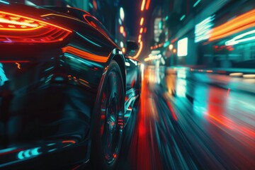 A fast-moving supercar, a supercar moving quickly at night with light lines, a dreamy concept sports car, a futuristic ultra-luxury sports car, and a colorful sports car light line - obrazy, fototapety, plakaty