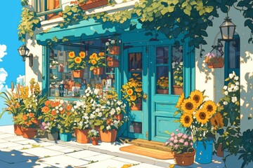 Flowershop, anime wallpaper, manga, art