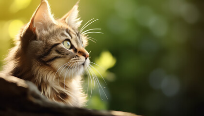 Naklejka na ściany i meble Close-up portrait of a cat looking into the distance