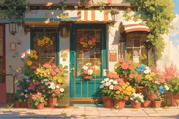 Fototapeta na wymiar Flowershop, anime wallpaper, manga, art
