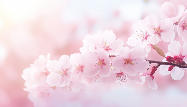 Sakura or apple tree branch pink blooming in spring