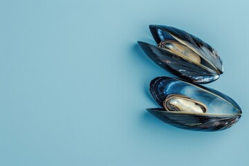 Three Mussels on a Blue Background