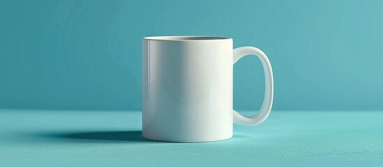 Fototapeta na wymiar A mock-up of a white mug shown against a blue backdrop