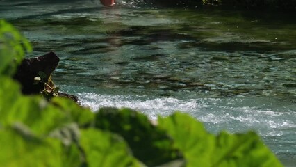 50 meters deep in The Blue eye or Syri i kalter, a natural phenomenon in the mountains of southern Albania. High quality 4k footage