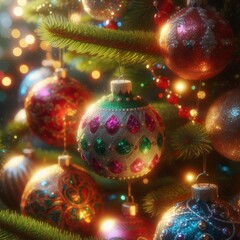 Christmas tree baubles full of color