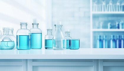 Laboratory flasks and liquids in them
