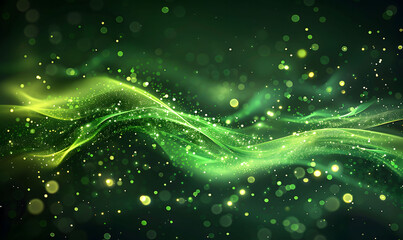 Green background with sparkling bokeh lights effect backdrop