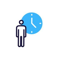 Time management icon. Human figure with clock. schedule, appointments, deadline, punctuality, organization efficiency, productivity and business scheduling