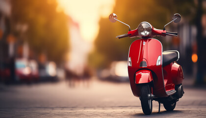Red scooter in European street