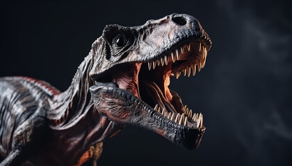 Head dinosaur grinning furious on black background