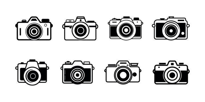 Set of camera icons. Vector illustration in silhouette style